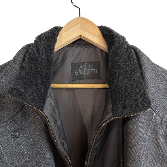 Gallotti Mens New Wool Lambskin Plaid Coat Fur Collar Gray FullZip Lined Size 54 - Picture 3 of 11